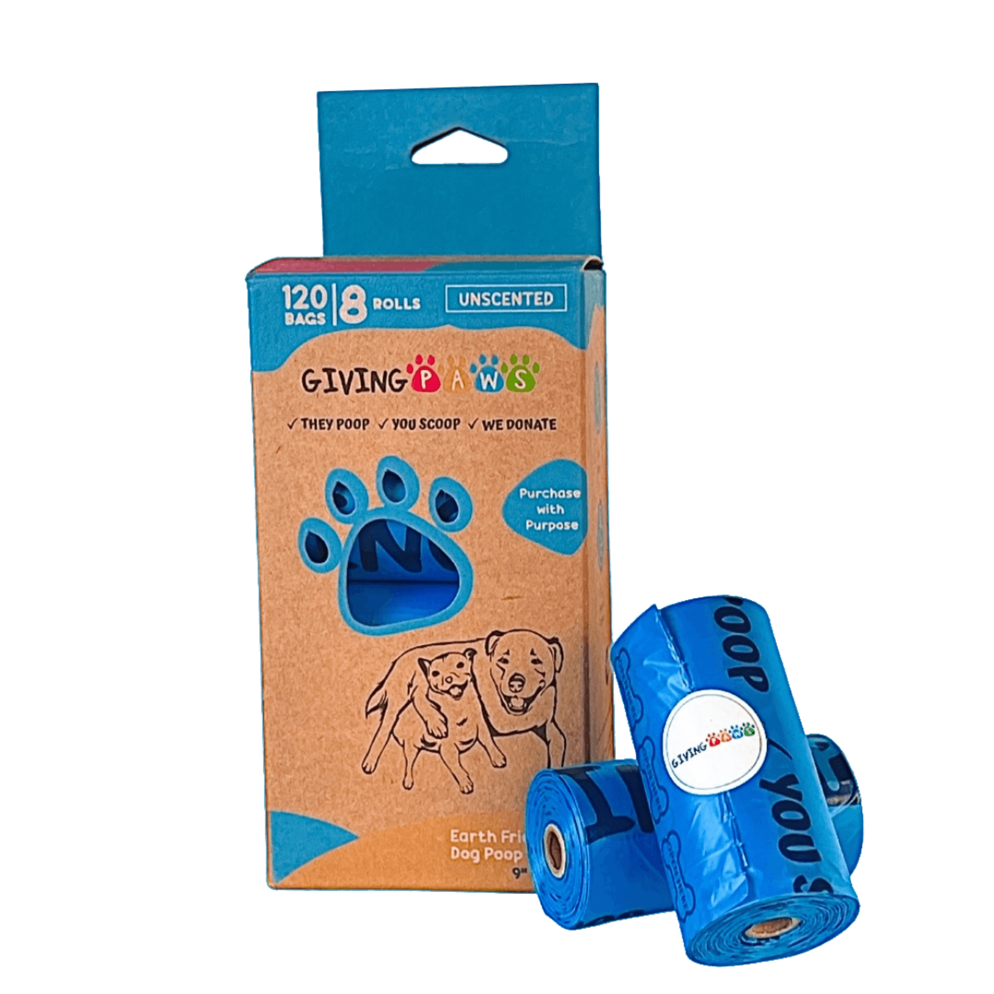 Earth Friendly Dog Poop Bags - 8 Rolls, 120 Bags Poop Bags - dogs GivingPaws