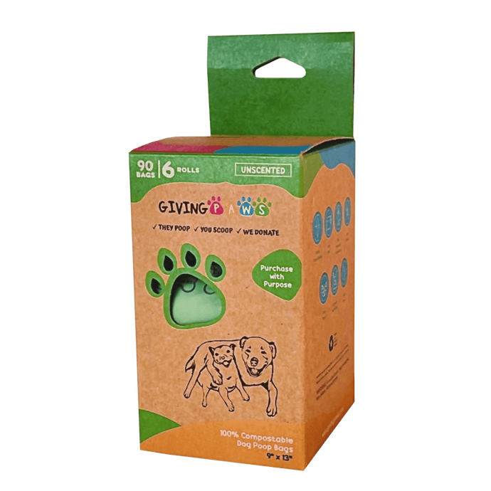 Compostable Dog Poop Bags - 6 rolls, 90 bags Poop Bags - dogs GivingPaws 