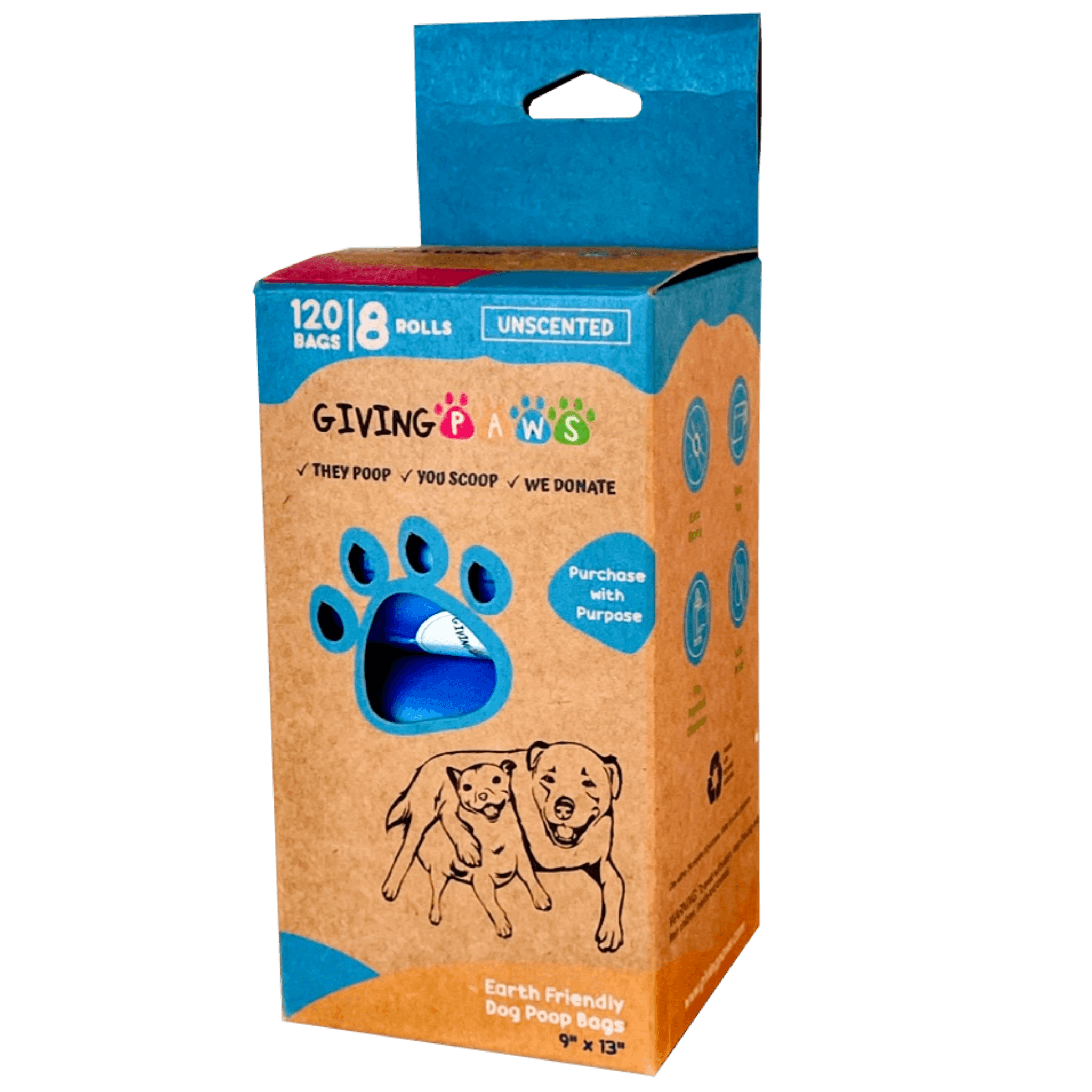 Earth Friendly Dog Poop Bags - 8 Rolls, 120 Bags Poop Bags - dogs GivingPaws 